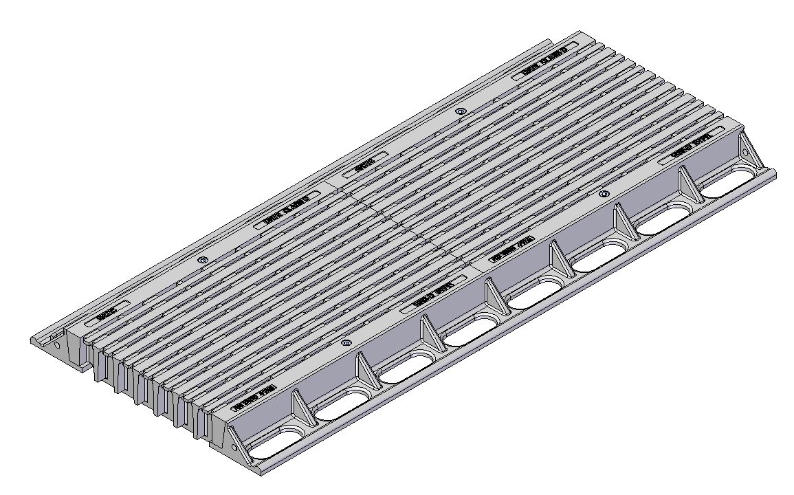 229mm W x 1220mm L Clear Opening, Ductile Iron, Longitudinal Bar Trench Grate and Frame, Class D