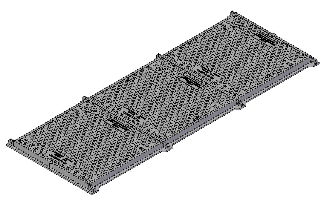 610mm W x 1916mm L Clear Opening, Ductile Iron, Solid Top Cover and Frame Assembly, 3 Part Cover, Class B