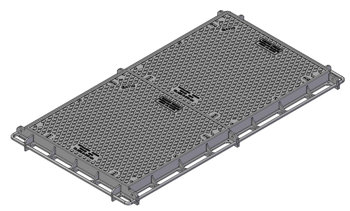762mm W x 1290mm L Clear Opening, Ductile Iron, Solid Top Cover and Frame Assembly, 2 Part Cover, Class D