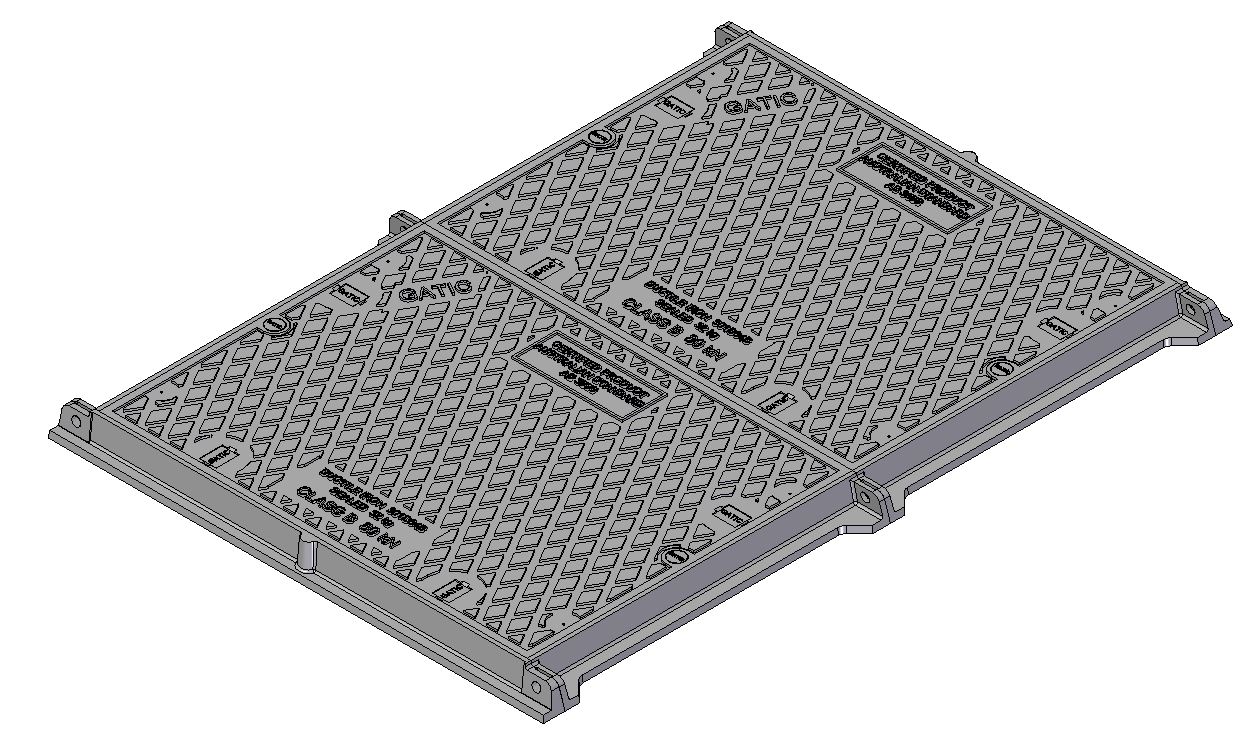 914mm W x 1263mm L Clear Opening, Ductile Iron, Solid Top Cover and Frame Assembly, 2 Part Cover, Class B