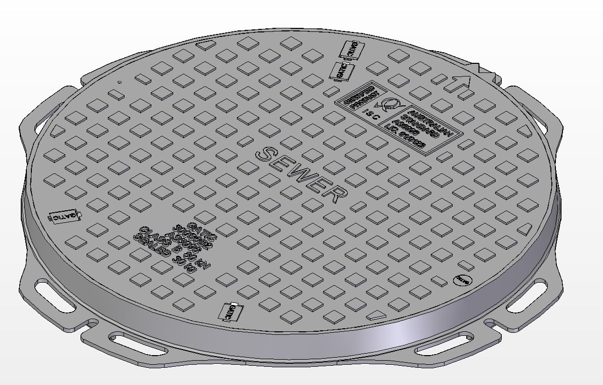 360mm Clear Opening, Ductile Iron, Solid Top Cover and Frame Assembly, Class D, Sewer