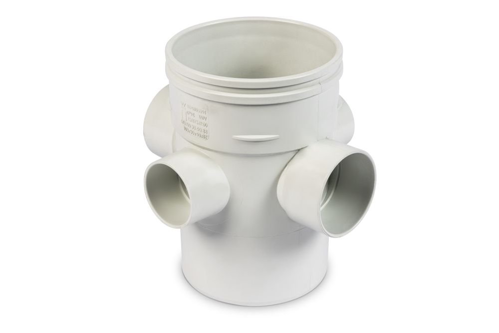 DN100 x DN50 x DN40 x 88D DWV PVC-U Four Way Riser Junction MF SWJ (2 x DN50 & 2 x DN40 Branches)