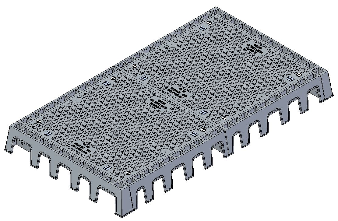 610mm W x 1296mm L Clear Opening, Ductile Iron, Solid Top Cover and Frame Assembly, 2 Part Cover, Class G