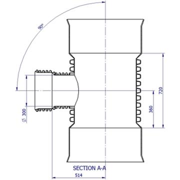 BlackMax® PP Reducing Tee DN600 x DN300 FFF Max RRJ Black/Yellow