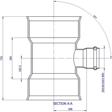 BlackMax® PVC Reducing Tee DN375 x DN150 FFF Max RRJ x DWV RRJ Black/White