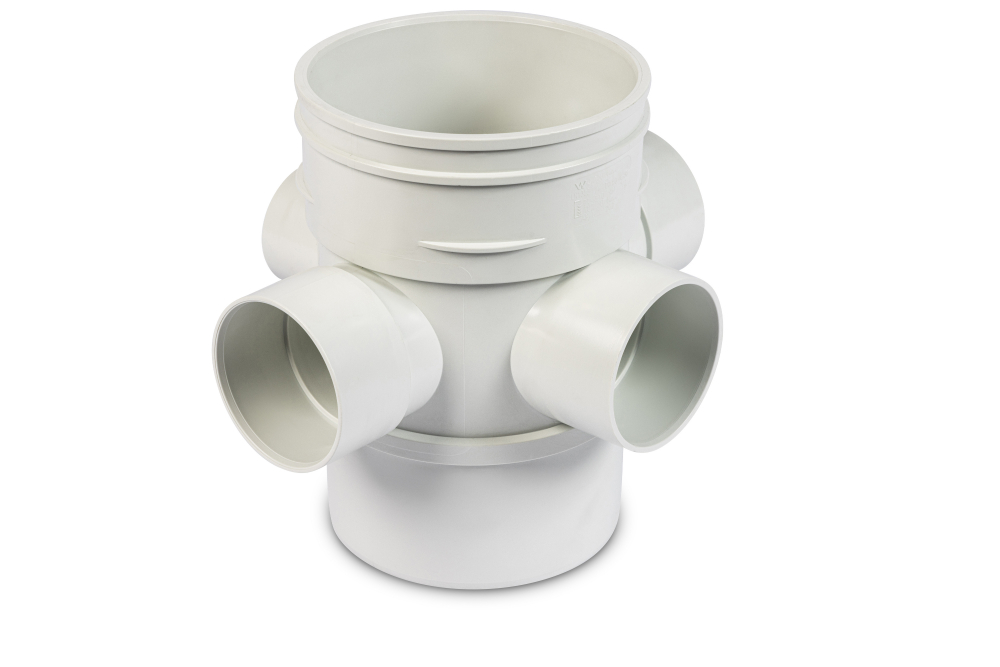 DN100 x DN50 x DN40 x 88D DWV PVC-U Four Way Riser Junction MF SWJ (3 x DN50 & 1 x DN40 Branches)