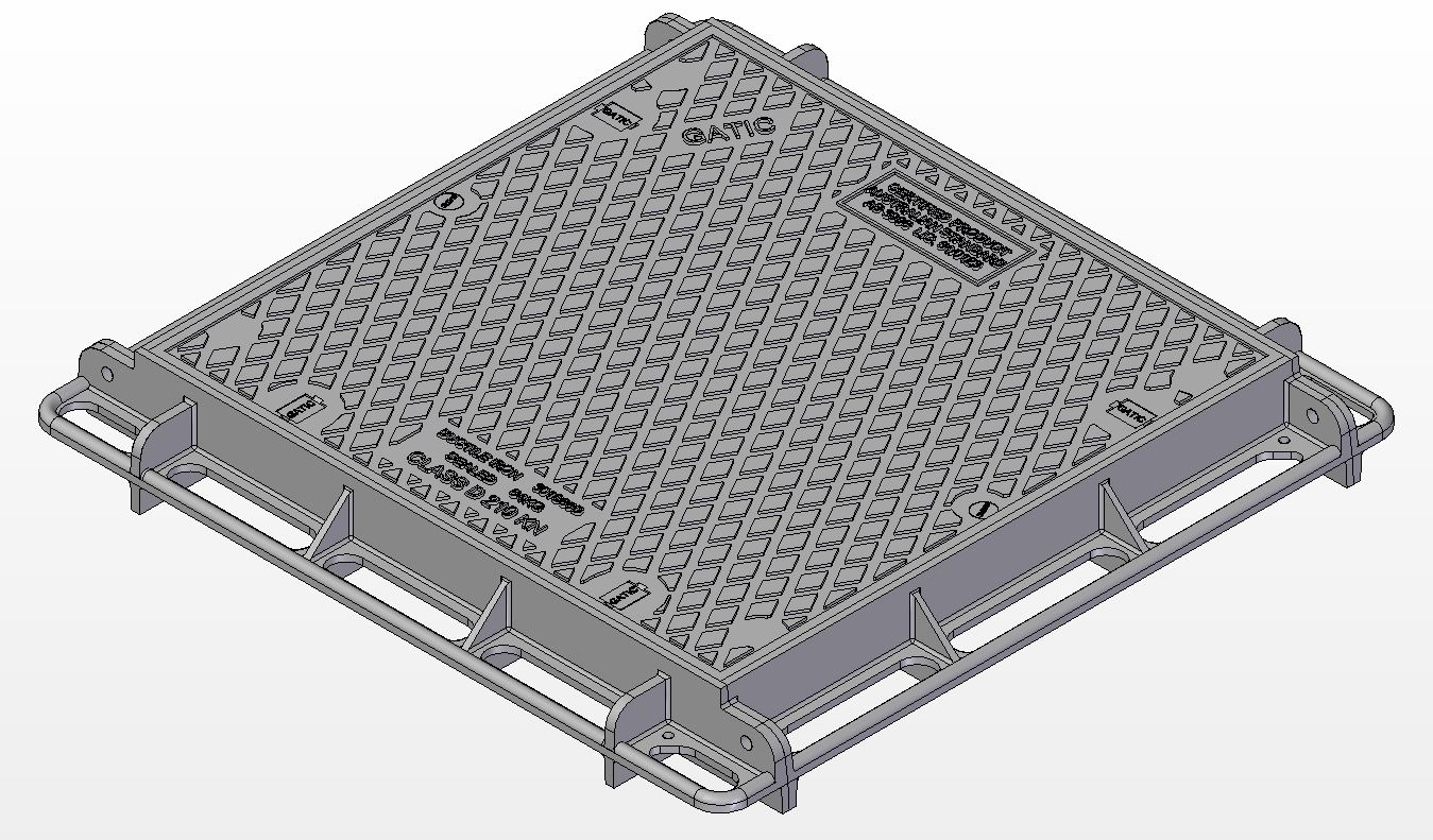 457mm W x 457mm L Clear Opening, Ductile Iron, Solid Top Cover and Frame Assembly, Class D