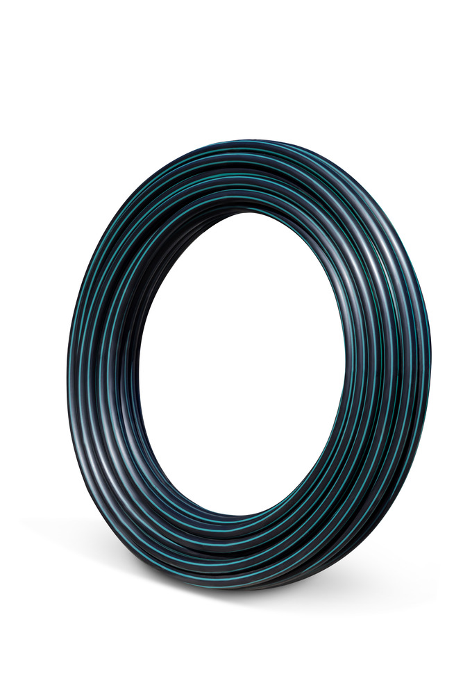 PE100 Polyethylene Pipe Rural Greenline 1.00in x 200 m Black with Green Stripe