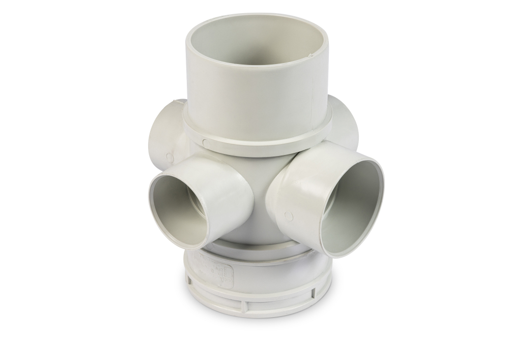DN80 x DN50 x DN40 x 88D DWV PVC-U Four Way Riser Junction MF SWJ (1 x DN50 & 3 x DN40 Branches)