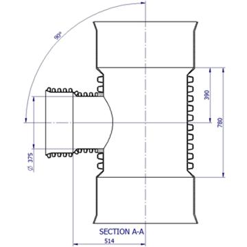 BlackMax® PP Reducing Tee DN600 x DN375 FFF Max RRJ Black/Yellow