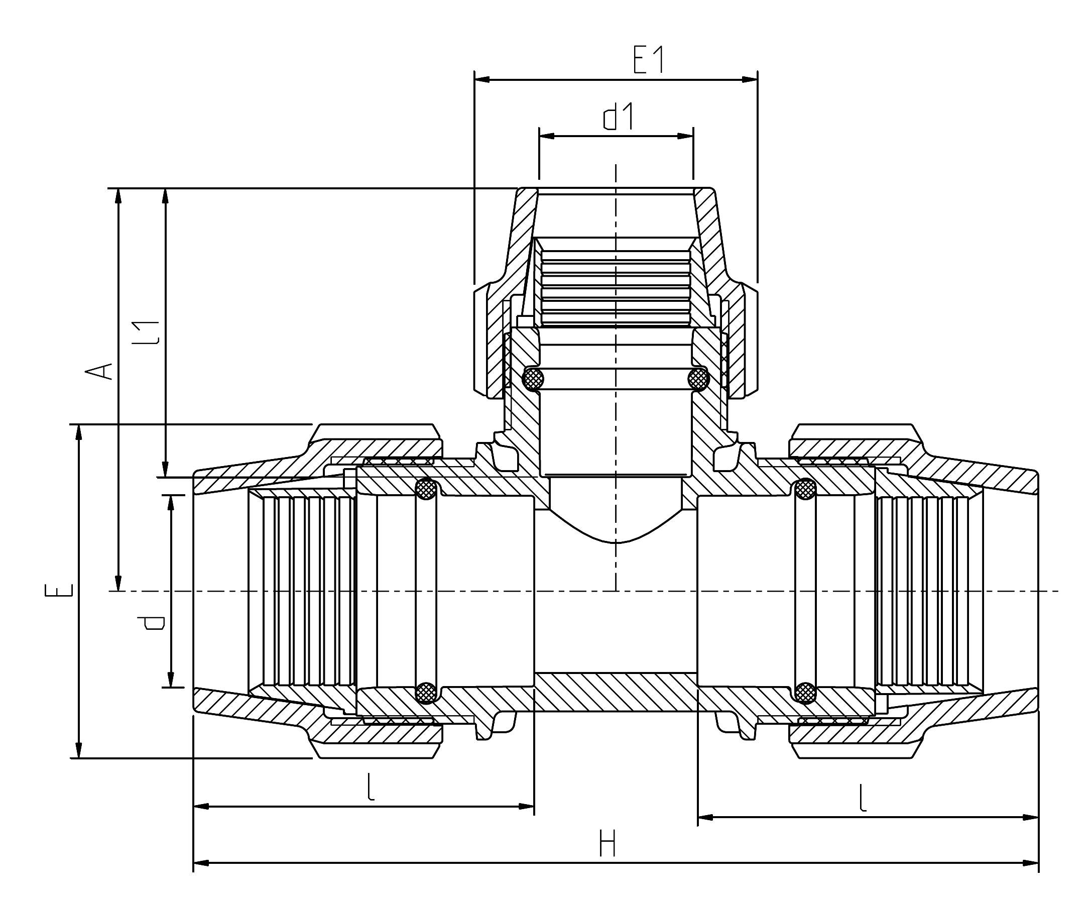 Poly Metric Compression Reducing Tee DN63 x 40mm PE-PE-PE