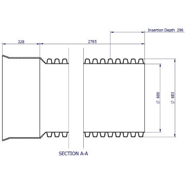 SewerMax® PP Pipe SN10 600 x 2.7 m RRJ Grey with yellow liner