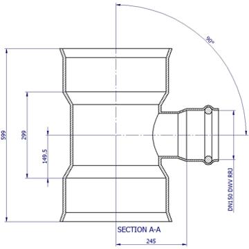 BlackMax® PVC Reducing Tee DN300 x DN150 FFF Max RRJ x DWV RRJ Black/White
